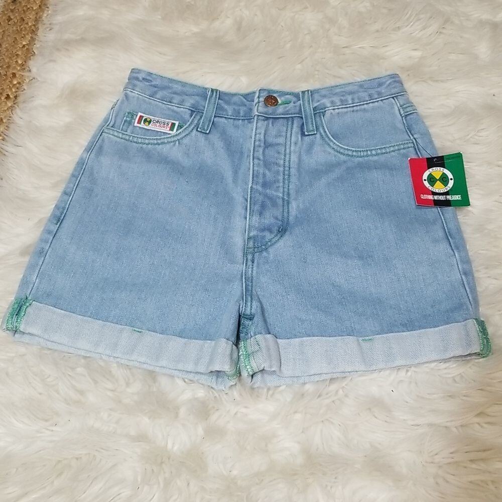 NWT Cross Colours Cuffed Denim Shorts Vintage Indigo - Size 24